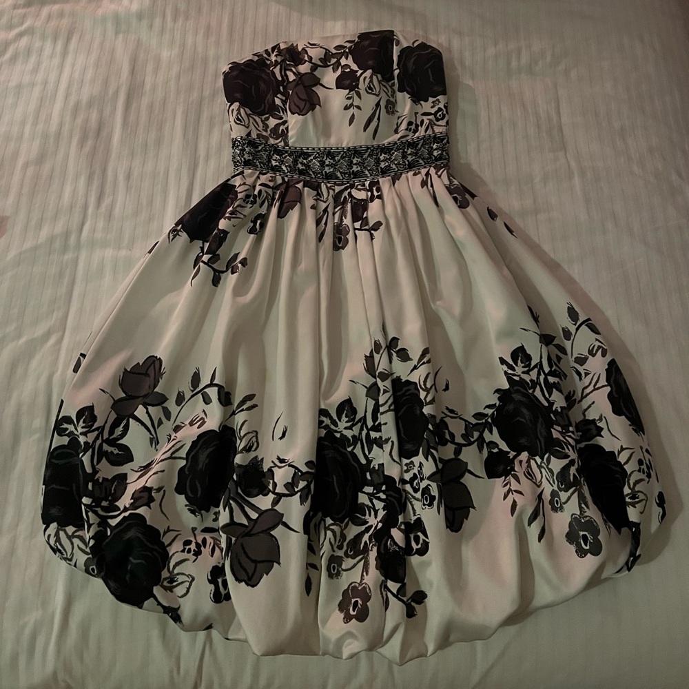 Forever 21 Strapless White Dress with Black Floral Print